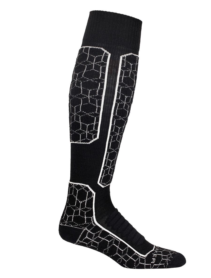 Black / Snow Icebreaker Merino Ski+ Medium Over the Calf Alpine Geo Men's Socks | AU 1005NWYB